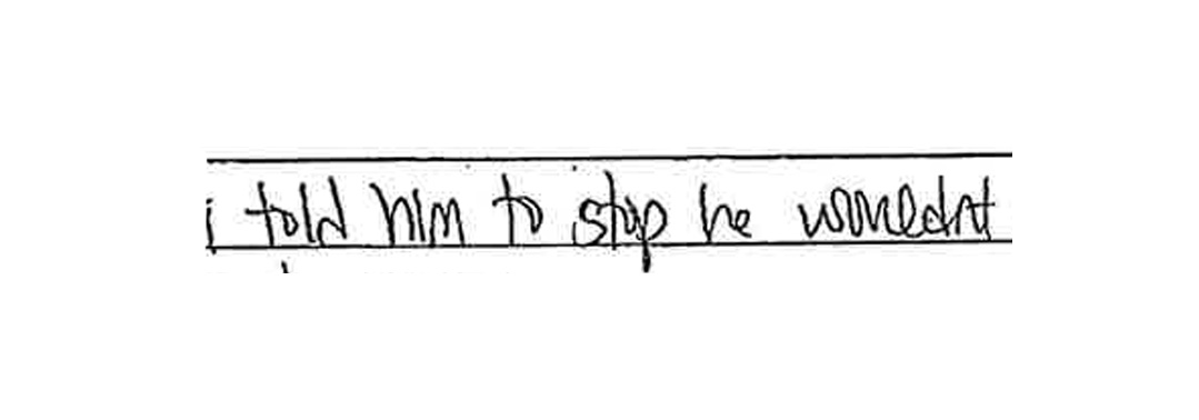 Handwritten excerpt from CB's filing for Domestic Violence Protective Order against Fabialbert Rodriguez. Handwritten text reads: "I told him to stop he wouldn't"